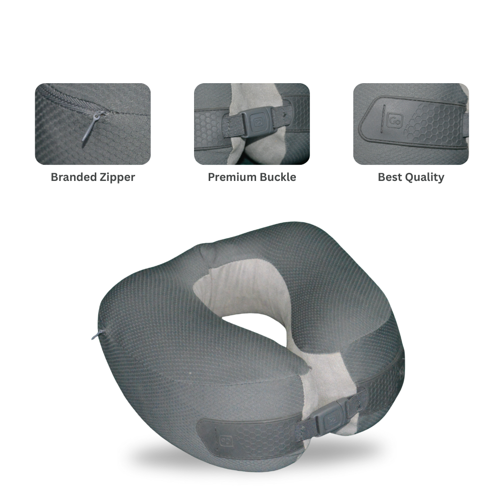 Go Travel Super Supportive Ergonomic Memory Foam Neck Pillow – Grey