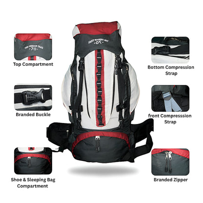 Mega Deal – 70L Hiking Bag(Aluminum Rods)  + waist Bag + Rain Coat | Save 700 with HikerMart